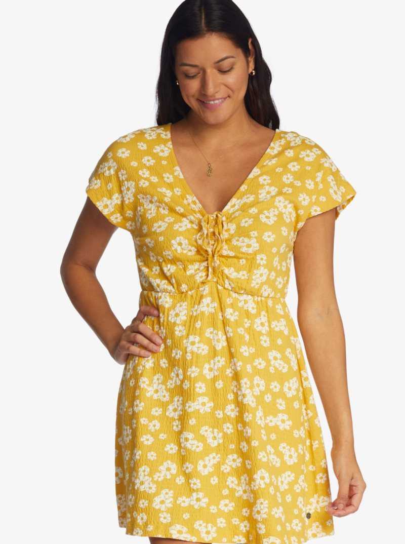 Yolk Yellow Flower Power Ditsy Roxy Simple Thoughts Knit Mini Dress | RIWMSK826