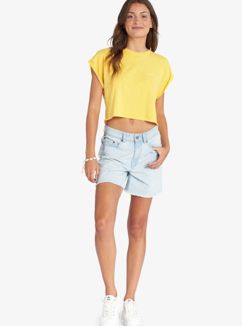 Yolk Yellow Roxy Retro Sunny Day Cropped Dolman T-Shirt | CKWAUS947