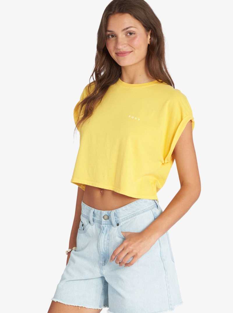 Yolk Yellow Roxy Retro Sunny Day Cropped Dolman T-Shirt | CKWAUS947