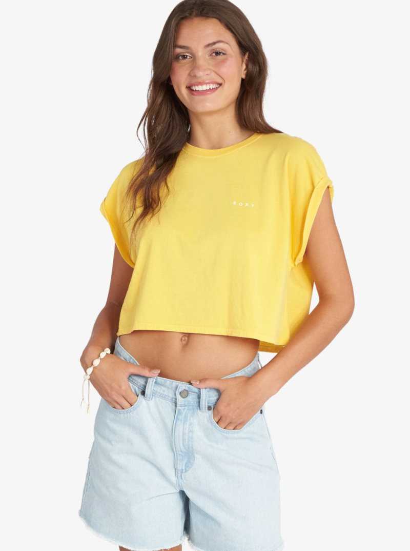 Yolk Yellow Roxy Retro Sunny Day Cropped Dolman T-Shirt | CKWAUS947