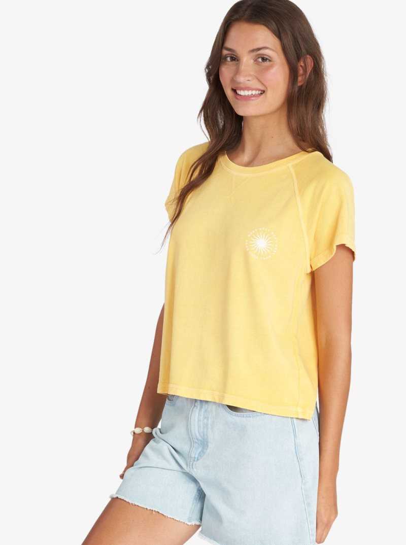 Yolk Yellow Roxy Sun Around Us T-Shirt | FNGOQX402