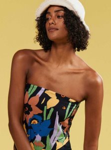 Anthracite Flower Jammin Roxy Iconic Place Strappy Crop Top | JONWFE584