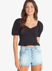 Anthracite Roxy Life Mirage Woven Puff Sleeve Top | IXDASB167