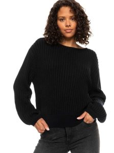 Anthracite Roxy Siren Dream Ribbed Long Sleeve Sweater | XVUEQR084