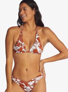 Baked Clay Retro Floral Roxy Endless Swell Elongated Tiki Triangle Bikini Top | AKROXL083