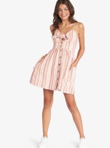 Baked Clay River Stripe Roxy Under The Cali Sun Stripe Strappy Dress | LDRKTZ285