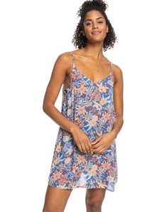 Bijou Blue New Tropics Ditsy Roxy Beachy Vibes Printed Beach Cover-Up Dress | VMATBX491