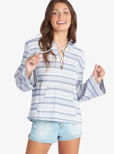 Bijou Blue River Stripe Roxy Paradise Calling Woven Poncho Hoodie | EXFDMP157