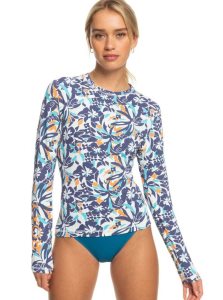 Bijou Blue Tropical Daze Roxy Sea Skippin Long Sleeve UPF 50 Rashguard | INUKAP805