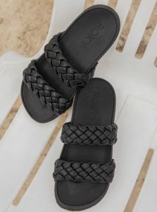 Black Roxy Slippy Braided Water-Friendly Sandals | QGWCPB064