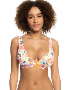 Bright White Floral Escape S Roxy Printed Beach Classics D-Cup Underwired Bikini Top | FNSGBM250