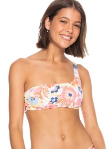 Bright White Floral Escape S Roxy Printed Beach Classics Asymmetric Bikini Top | LOIAMC914