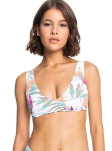 Bright White Floral Of Paradis Roxy Beach Classics Elongated Triangle Bikini Top | VRCELB532