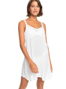 Bright White Roxy Beachy Vibes Solid Beach Cover-Up Dress | BSQGAL024