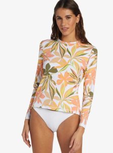 Bright White Subtly Salty Flat Roxy Sea Skippin UPF 50 Long Sleeve Rashguard | FYHPUM183