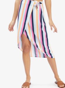 Cool Blue Throwback Stripe Roxy Destiny Waits Midi Wrap Skirt | ABJKZV598