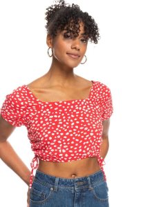 Hibiscus Wild Dots Roxy Dear Amor Printed Short Sleeve Crop Top | ZSBLPA076