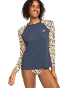 Mood Indigo Ditsy Love Roxy Printed UPF 50 Long Sleeve Front Zip Rashguard | DYULJI063