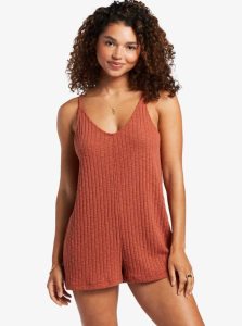 Redwood Burl Roxy On Our Way Knit V-Neck Romper | QJRIWA718