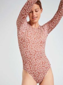 Rustic Brown Animalia Dots Roxy Love Printed Long Sleeve UPF 50 Swimsuit | FUCLQP073