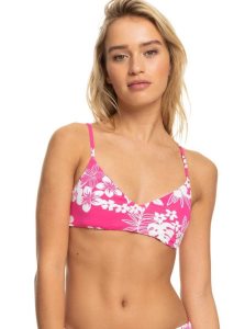 Shocking Pink Hello Aloha Roxy Printed Beach Classics Athletic Triangle Bikini Top | OWQTFA098