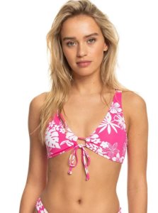 Shocking Pink Hello Aloha Roxy Printed Beach Classics Elongated Bikini Top | YPZTWJ386