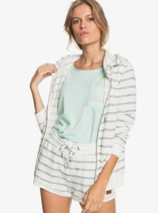 Snow White Horiz Will Stripes Roxy Perfect Wave Stripes Zip-Up Hoodie | UEMTOC165