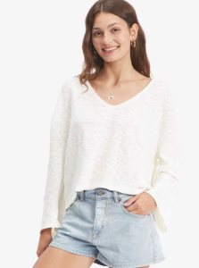 Snow White Roxy Board Walk V-Neck Top | YECUXM520