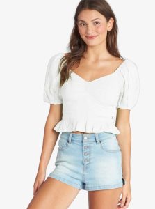 Snow White Roxy Life Mirage Woven Puff Sleeve Top | ZYIUPH152