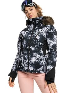 True Black Future Flower Roxy Jet Ski Premium Insulated Snow Jacket | FIOKZS751