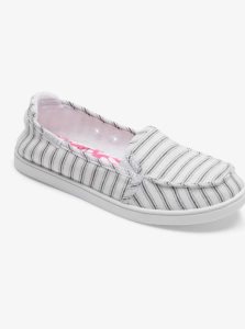 White/Black Pinstripe Roxy Minnow Slip-On Shoes | MXJQDI901