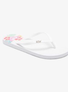 White/White Print Roxy Viva Stamp Flip-Flops | NPEMOF518